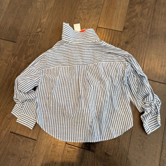 Cider Blue and White Cotton Collar Striped Knotted Roll-up Long Sleeve Shirt - Picture 3 of 3